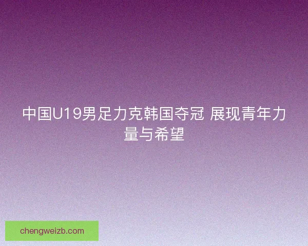 中国U19男足力克韩国夺冠 展现青年力量与希望